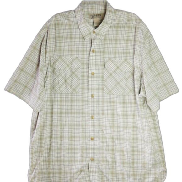 Duluth Trading Co Mens Size XL Beige Plaid Button Up Shirt Short Sleeve - Picture 1 of 11